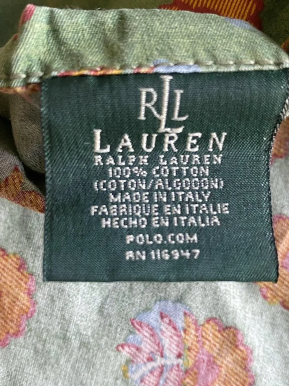 Lauren Ralph Lauren Queen Flat Sheet Green Cotton Mews Terrace Italy Vintage